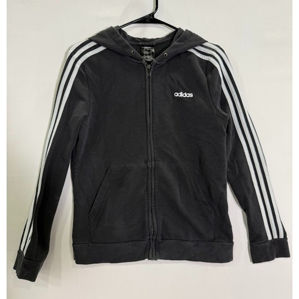 Adidas Jacket Womens Large Black 3 Stripes Track Full Zip Athletic Training Knit